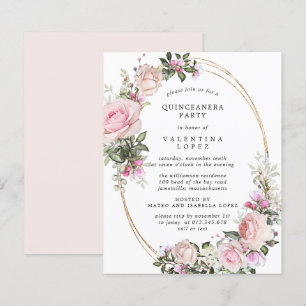 Budget Rosa Blommig Quinceanera-partys-inbjudan