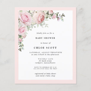 Budget  Rosa Blommigt Baby Shower-inbjudan