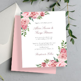Budget rosa blommigt bröllopsinbjudan