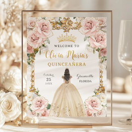 Budget Rosa Blommigt Champagne Gown Quinceañera-te