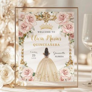 Budget Rosa Blommigt Champagne Gown Quinceañera-te