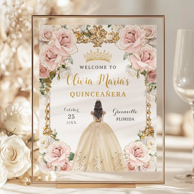 Budget Rosa Blommigt Champagne Gown Quinceañera-te (Skapare uppladdad)