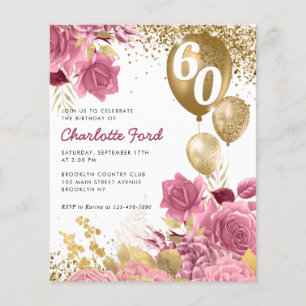 Budget Rosa Blommigt Guld Ballon Birthday