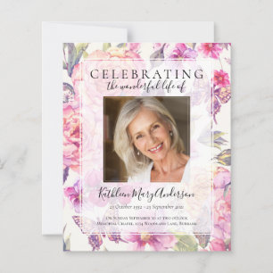 BUDGET Rosa Blommigt Memorial Service-inbjudan