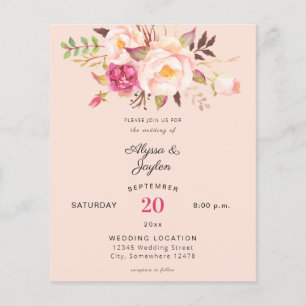 Budget Rosa  Blommigt Peach Rosa Bröllop Flyer