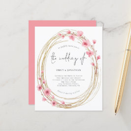Budget Rosa Blommigt Ram Skriptbröllop - inbjudan 
