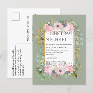 BUDGET Rosa Blommigt Sage Greenery Bröllop Vykort