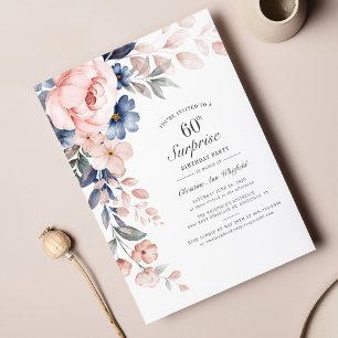 Budget Rosa Blommigt Script 60:e födelsedagsinbjud