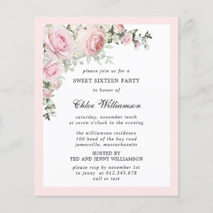 Budget Rosa Blommigt Sweet 16-partsinbjudan