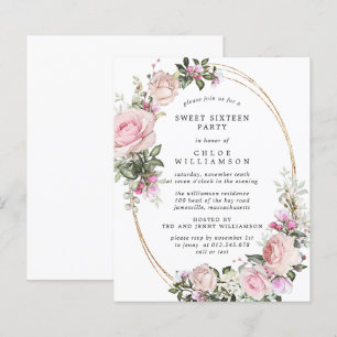 Budget Rosa Blommigt Sweet 16-partsinbjudan