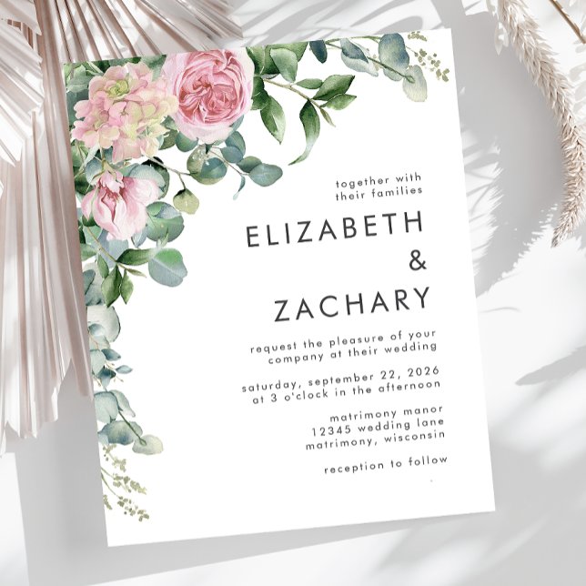 Budget Rosa Blommigt Watercolor Wedding bjudande i (Skapare uppladdad)