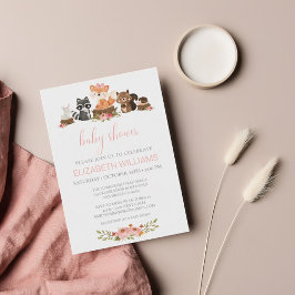 Budget Rosa Blommigt Woodland Animals Baby Shower Inbjudningar