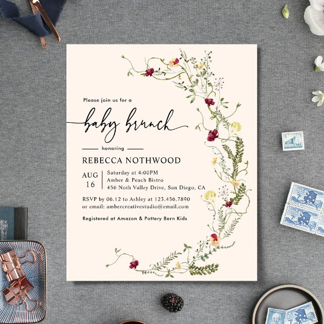 Budget  Rosa Blommigts Baby Brunch-inbjudan (Skapare uppladdad)