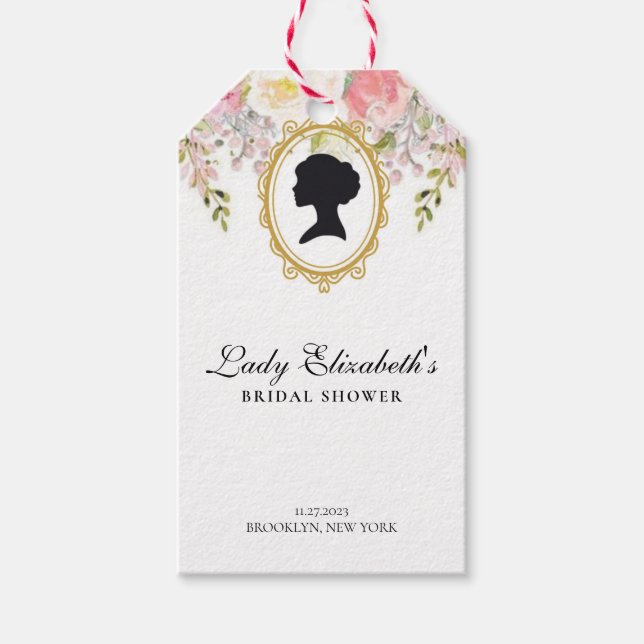 Budget rosa blommor Bridgerton bröllopsdusch Presentetikett (Framsidan)