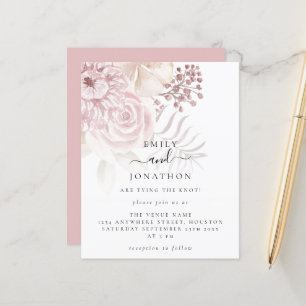 Budget Rosa Blommor Script Bröllopsinbjudan
