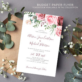Budget rosa blomster vattenfärg bröllopsinbjudan flygblad