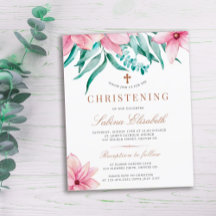 Budget rosa blomstergudstjänst elegant dopinbjudan
