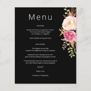 Budget Rosa Blush Blommande Blommig Meny - Svart