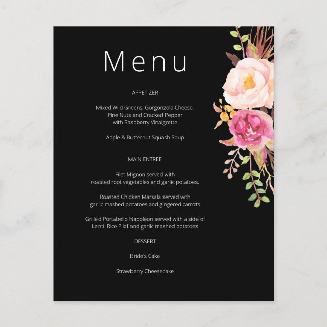 Budget Rosa Blush Blommande Blommig Meny - Svart (Framsidan)