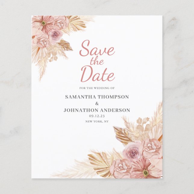 Budget Rosa Boho Blommig Spara Datum Flygblad (Framsidan)