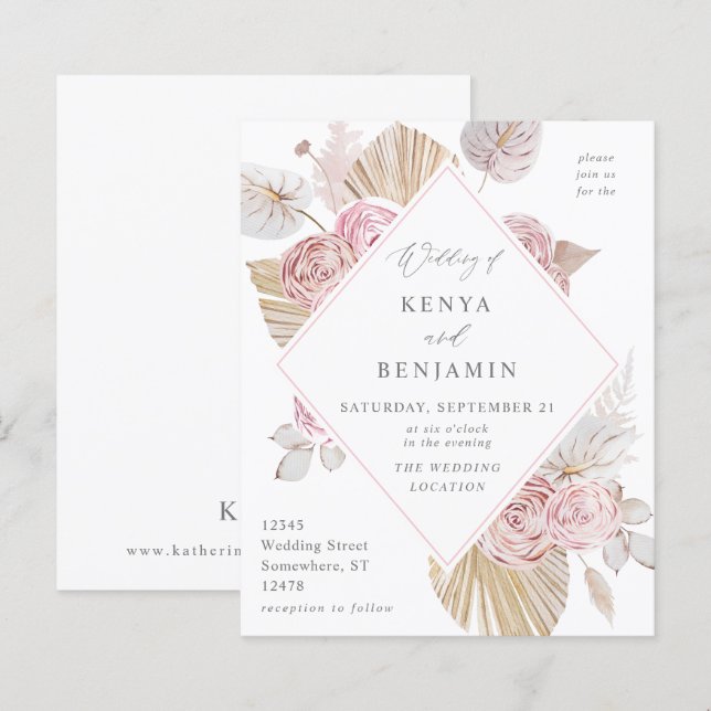 Budget Rosa Boho Blommigt Bröllop (Fram/baksida)