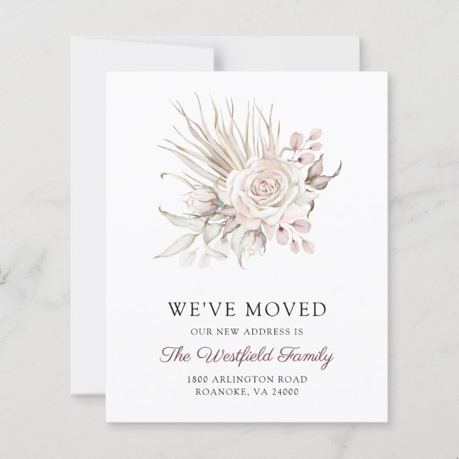 Budget Rosa Boho Rosor Ny Adress Kort (Framsida)