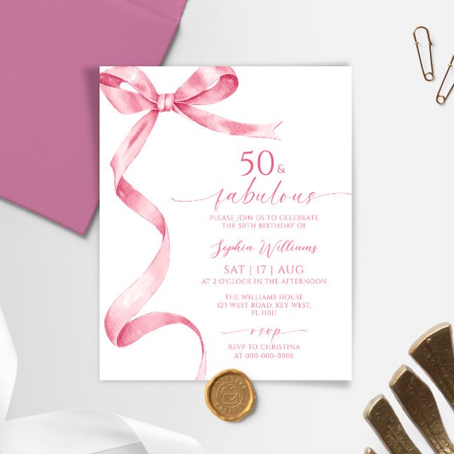 Budget Rosa Bow 50 & Fabulous Birthday-inbjudan (Skapare uppladdad)