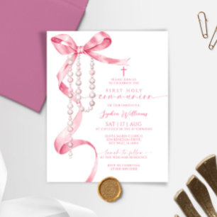 Budget Rosa Bow First Communion-inbjudan