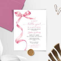 Budget Rosa Bow Sweet Girl Baby Shower-inbjudan