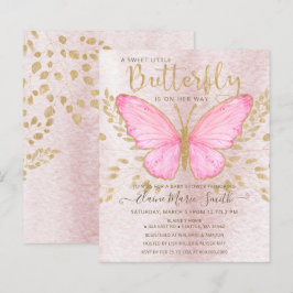 Budget Rosa Butterfly Baby Shower-inbjudan för Gul