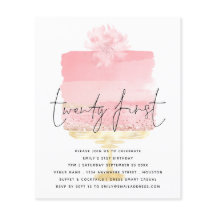 Budget Rosa Cake Script 21:a födelsedagsinbjudan