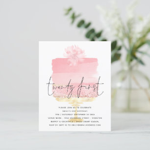 Budget Rosa Cake Script 21:a födelsedagsinbjudan
