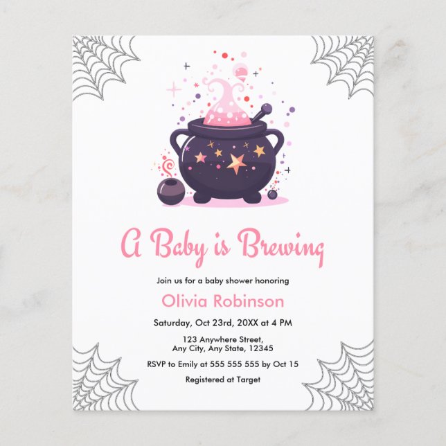 Budget Rosa Cauldron Halloween Baby Shower Inbjuda Flygblad (Framsidan)