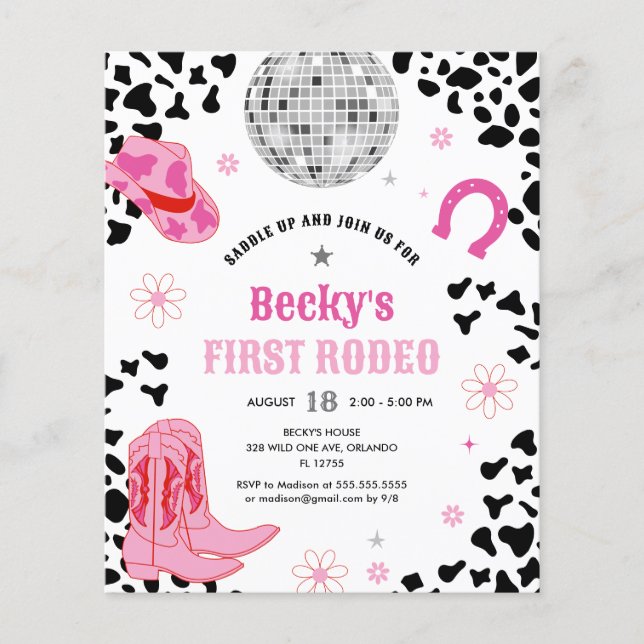 Budget Rosa Disco First Rodeo Girl First Birthday (Framsida)