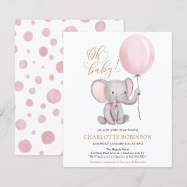 Budget Rosa Elephant Girl Baby Shower-inbjudan