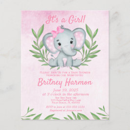 Budget Rosa Elephant Girl Baby Shower-inbjudan