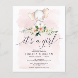 Budget Rosa Elephant Girl Baby Shower-inbjudan Flygblad