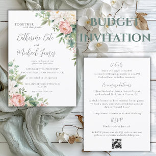 Budget Rosa & Elfenbensfärgade Blommig Elegant Brö Inbjudningar