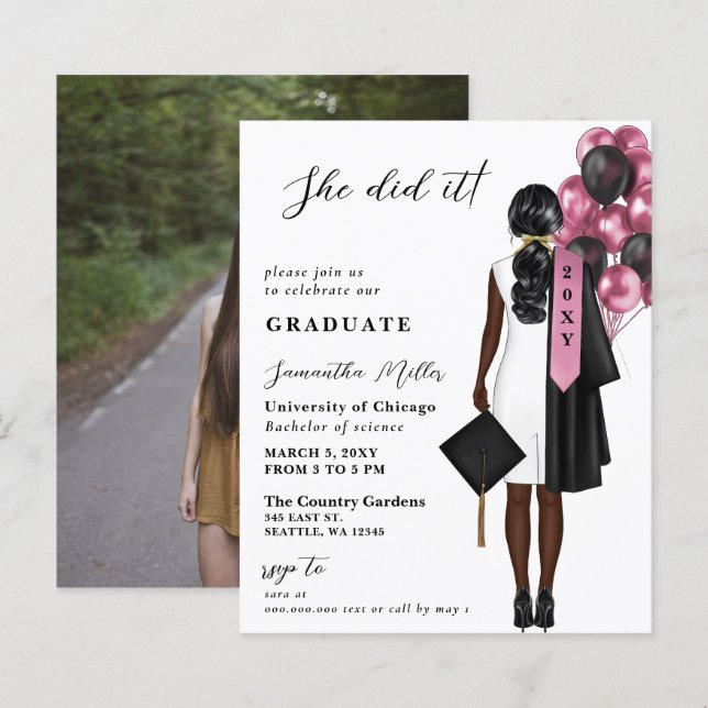 Budget Rosa Foto Hon Gjorde Det Examen (Fram/baksida)