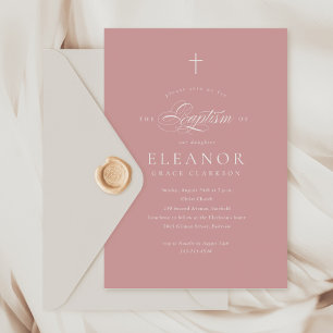 Budget Rosa Girl Elegant Kor Calligraphy Baptism Inbjudningar
