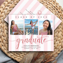 Budget rosa glitter 3 fotoinbjudan till studenten
