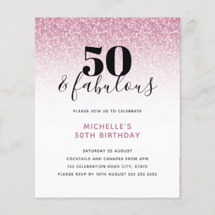 Budget Rosa Glitter 50 & Fabulous Birthday Inbjuda