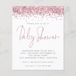 Budget Rosa Glitter Baby Shower-inbjudan