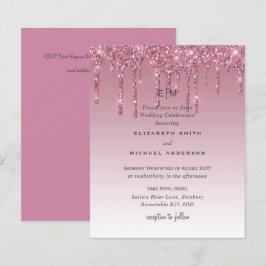 BUDGET Rosa Glitter Bröllopsinbjudningar