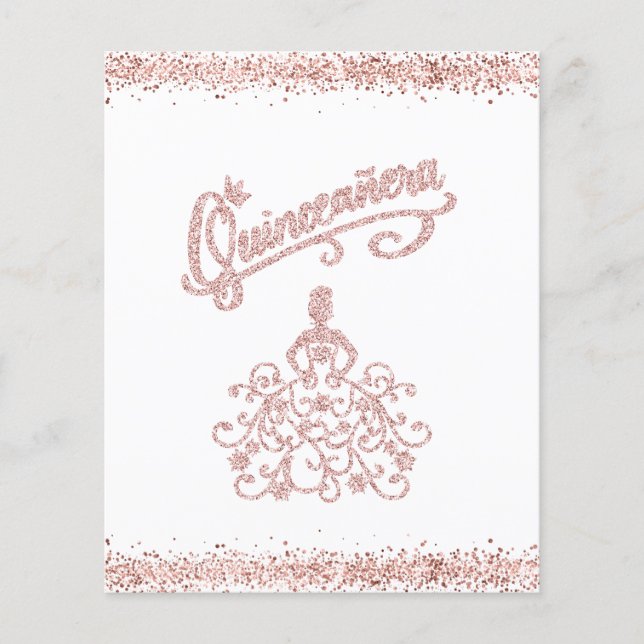 BUDGET Rosa Glitter Dress Quinceañera-inbjudan (Framsida)