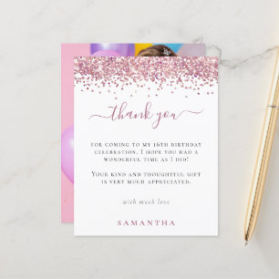 Budget Rosa Glitter Foto Sweet 16 Tackkort
