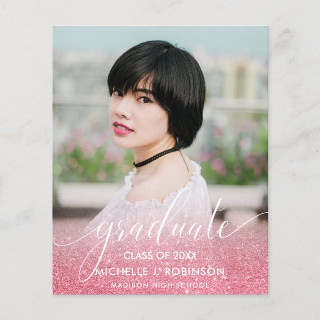 BUDGET ROSA Glitter Ombre Snällt Foto Examen (Framsida)