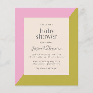 Budget Rosa Grön Kant Baby Shower Inbjudan