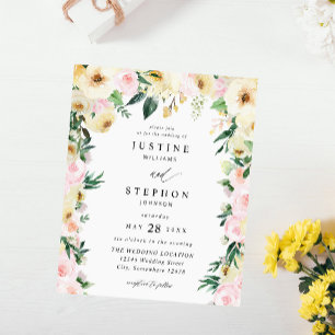 Budget Rosa & Gul Blommig Bröllop Flygblad