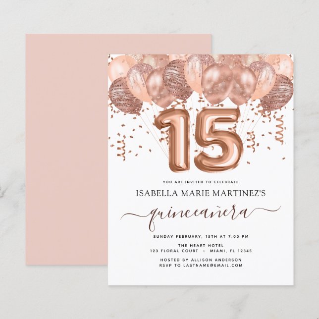 Budget Rosa Guld Ballonger Quinceañera Firande (Fram/baksida)